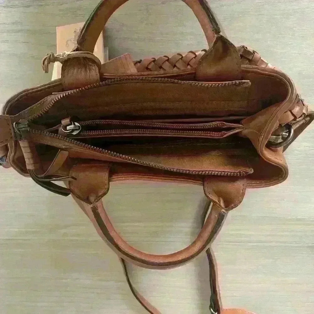 Woven Braided HANDMADE GENUINE LEATHER  BAG, VINTAGE LOOK BY ARTISANS IN INDIA - Picture 9 of 14